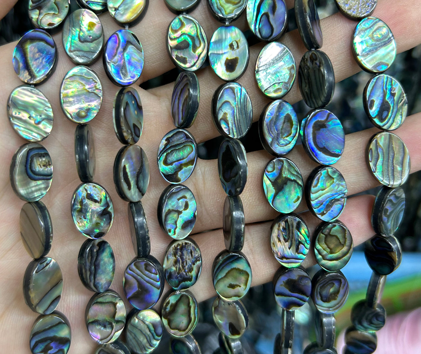 Abalone Shell Beads Flat Oval Beads 12mm 14mm 16mm 18mm 15''