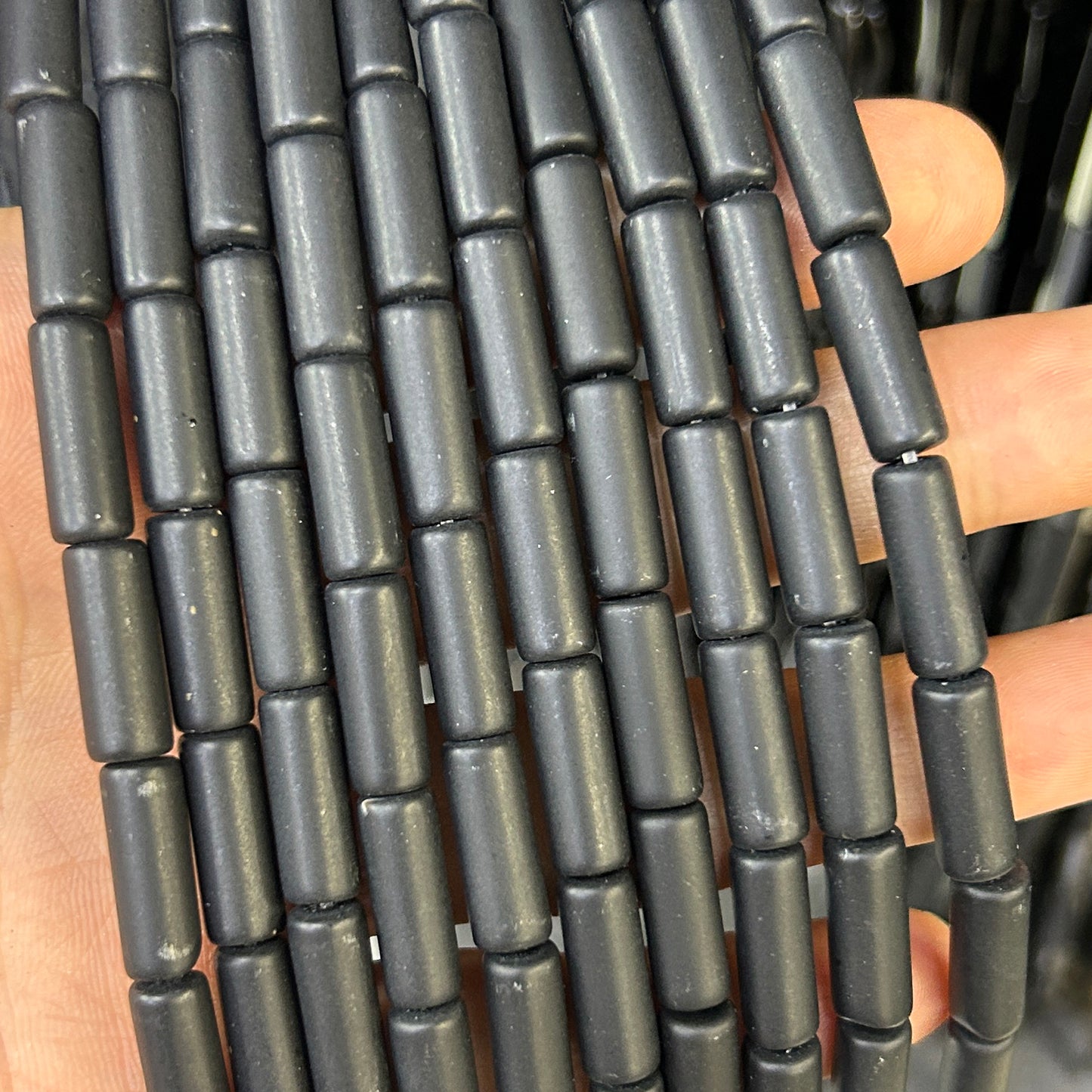 Black Onyx Matte Tube Beads 4x13mm 6x16mm 15''