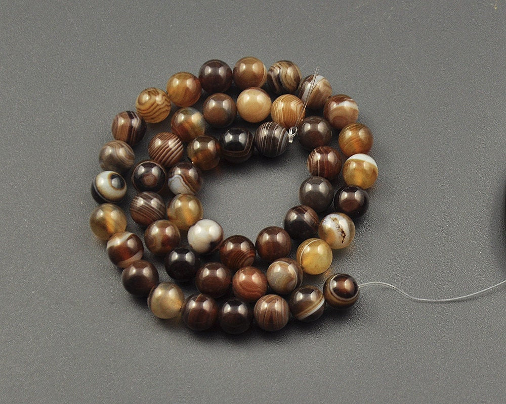 Brown Striped Agate Beads 4mm 6mm 8mm 10mm 12mm 15''