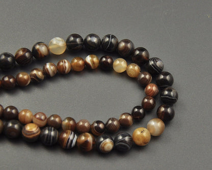 Brown Striped Agate Beads 4mm 6mm 8mm 10mm 12mm 15''