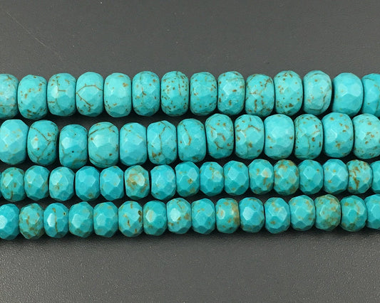 Blue Howlite Turquoise Rondelle Faceted Beads 4x6mm 5x8mm 15''