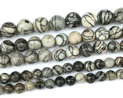 Black Silk Jasper Beads 4mm 6mm 8mm 10mm 12mm 15''