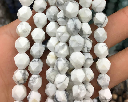 Howlite Nugget Faceted Beads 6mm 8mm 10mm 15''