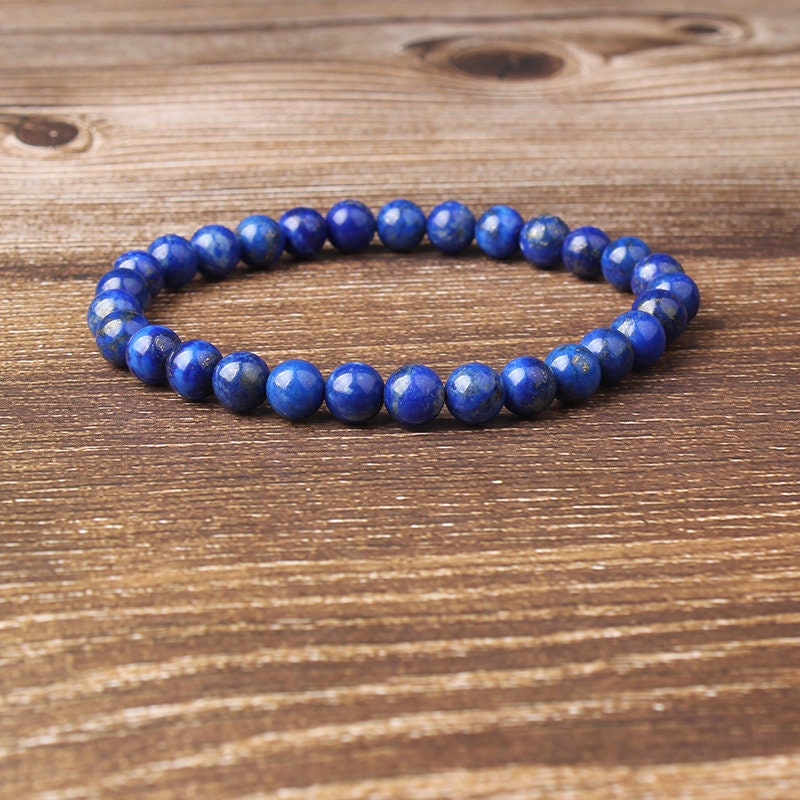 Blue Lapis Lazuli Beads Bracelet 8''