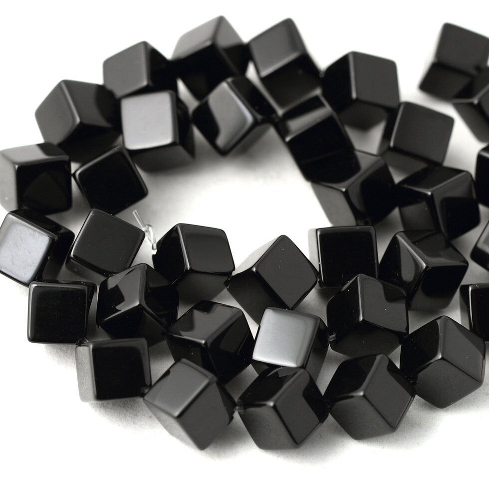 Black Onyx Cube Beads Natural Gemstone Beads 6mm 8mm 10mm 12mm 15''