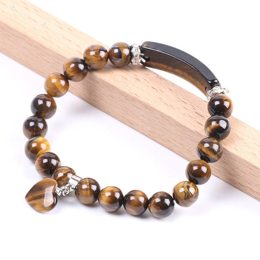 Yellow Tiger Eye Heart Pendant Bracelet 8mm 7''