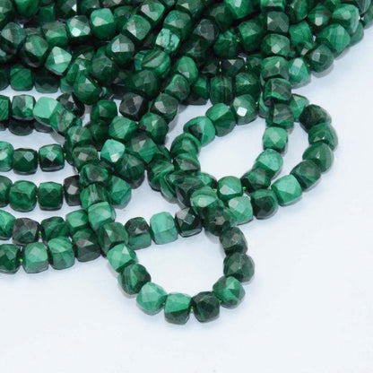 Genuine Malachite Faceted Cube Beads 4-5mm 15''