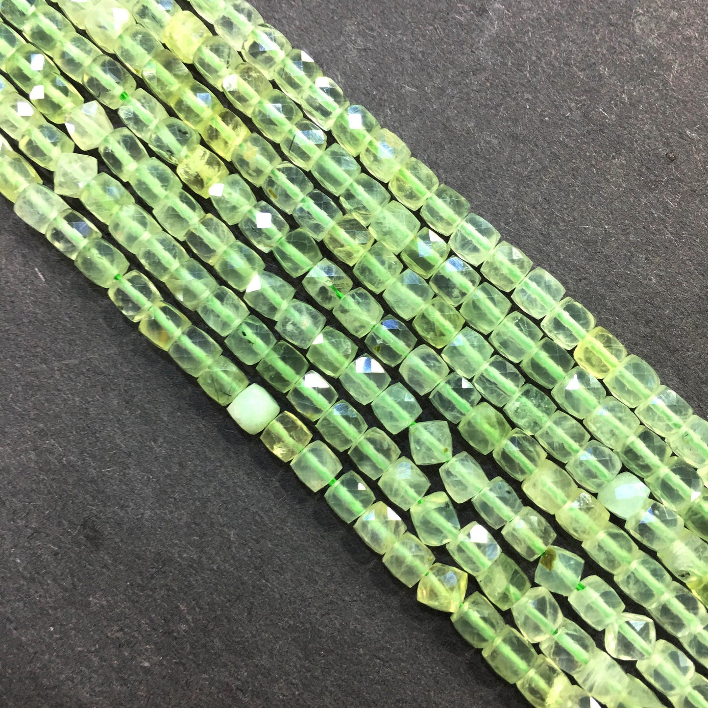 Prehnite Cube Faceted Beads 4mm 15''