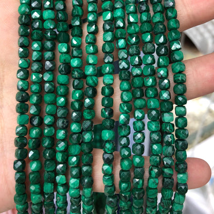 Genuine Malachite Faceted Cube Beads 4-5mm 15''