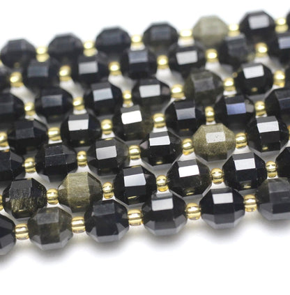 Gold Obsidian Tube Faceted Beads 8mm 10mm 15''