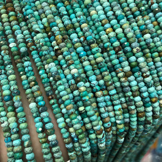 Genuine Turquoise Rondelle Faceted Beads 2x3/4mm 15''