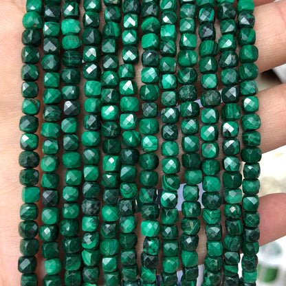 Genuine Malachite Faceted Cube Beads 4-5mm 15''