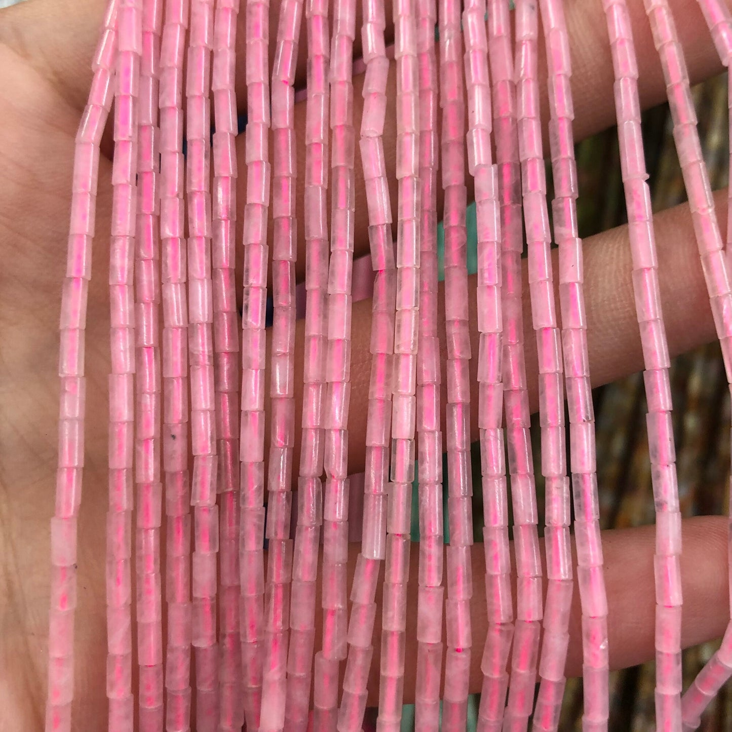 2x4mm Rose Quartz Tube Beads Natural Gemstone Beads