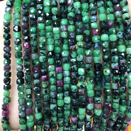 Ruby Zoisite Cube Faceted Beads 4mm 15''