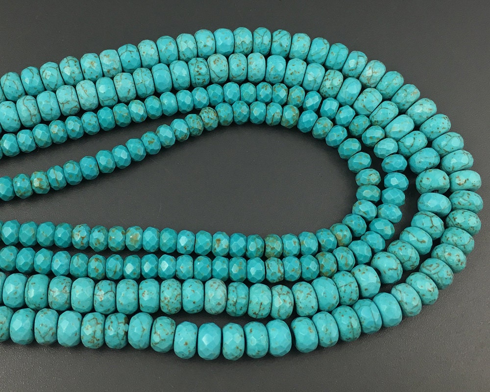 Blue Howlite Turquoise Rondelle Faceted Beads 4x6mm 5x8mm 15''